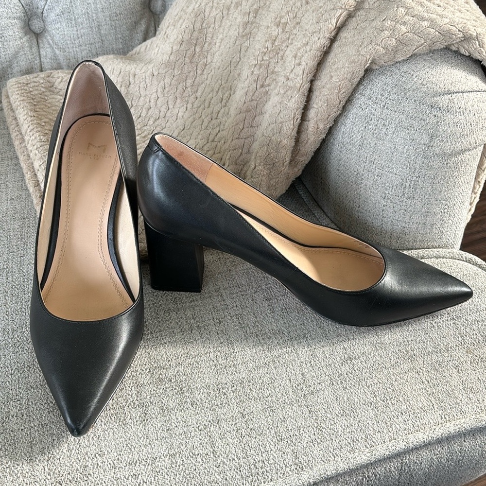 Marc Fisher Black Leather Pumps Block Heel